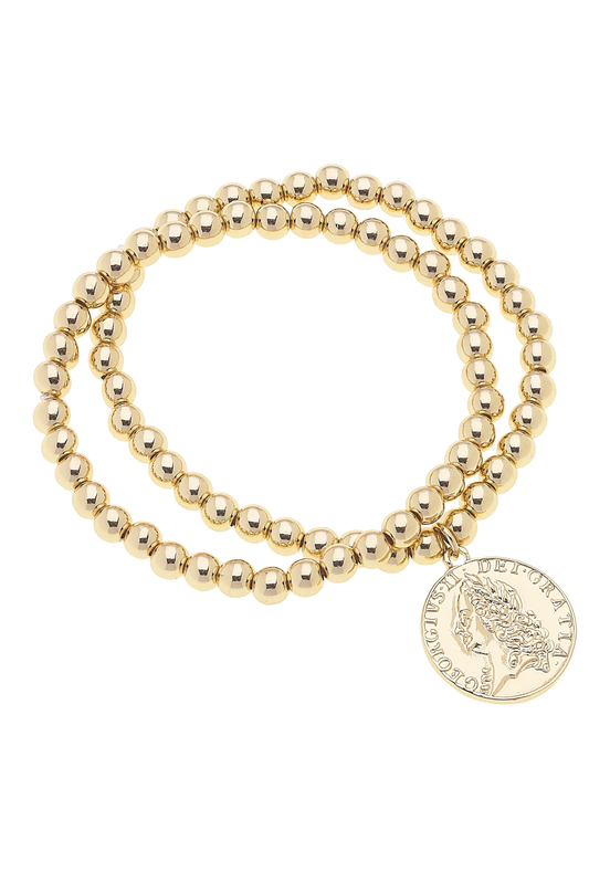 Luciana Ball Bead Coin Stretch Bracelet Set of 2