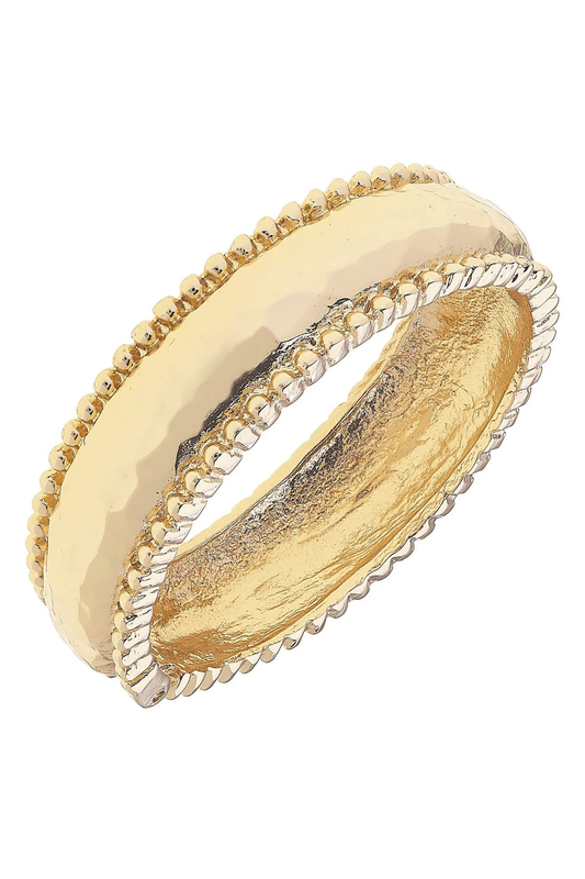 Theadora Hammered Metal Hinge Bangle in Shiny Gold