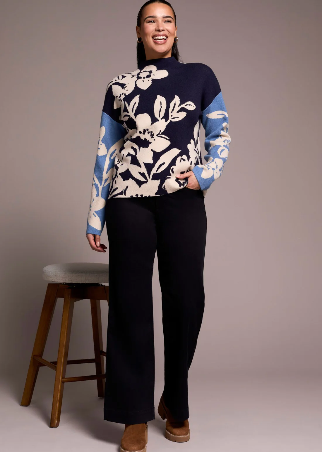 Knit Jacquard Funnel Neck Sweater