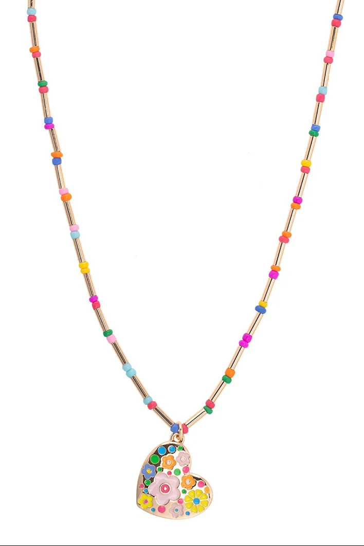 Presley Floral Heart Children's Necklace in Rainbow Multi