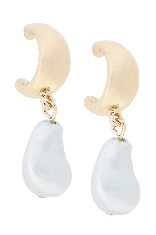 Sylvie Baroque Pearl Mini Hoop Earrings in Ivory