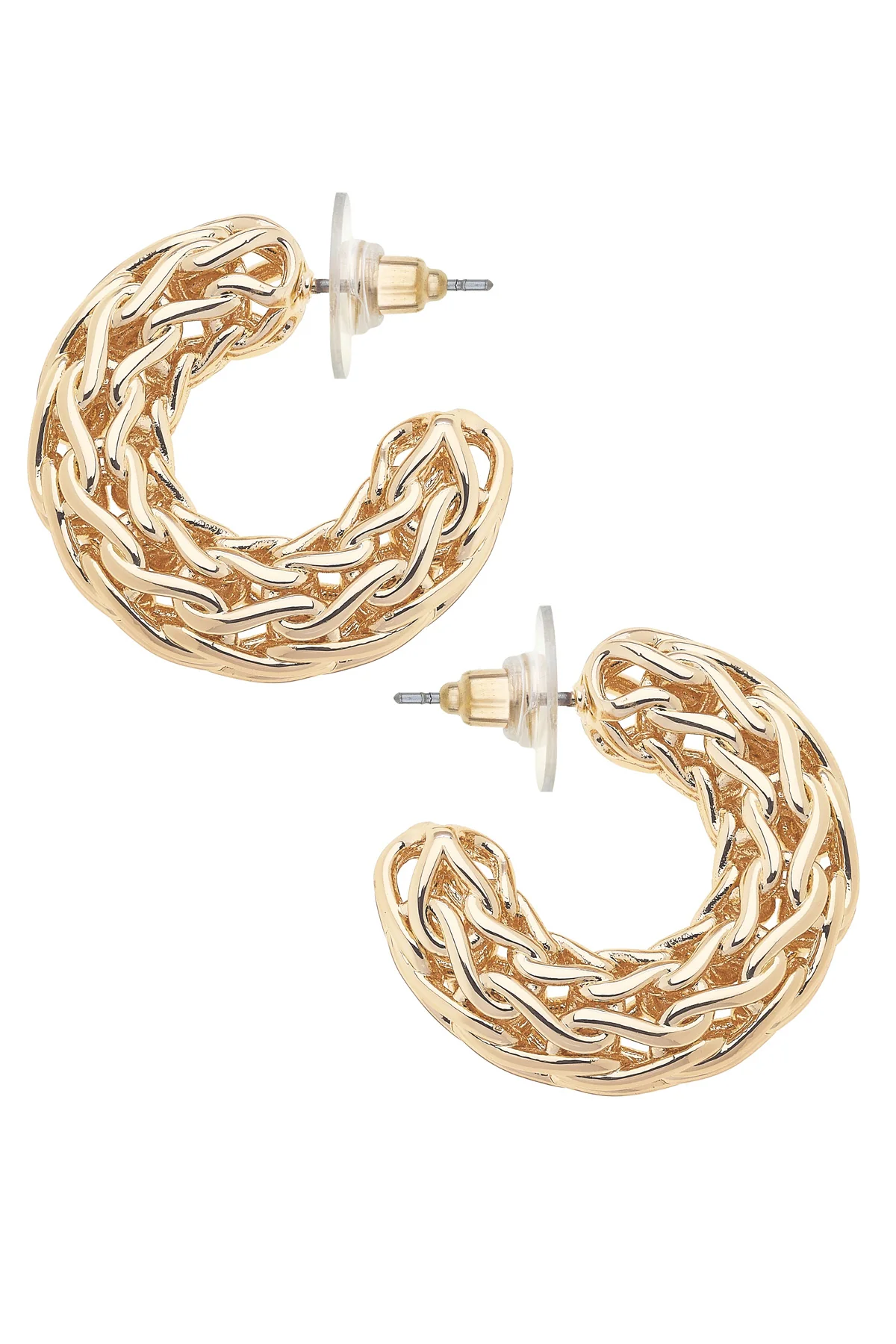 Camille Frozen Chain Hoop Earrings in Shiny Gold