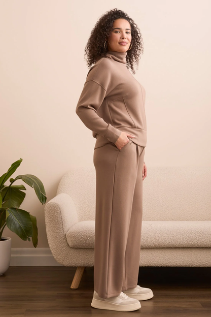 Techno Lux Drop Shoulder Funnel Neck Knit Top