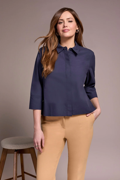 Soft Poplin 3/4 Sleeve Button-Front Shirt