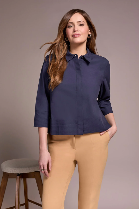 Soft Poplin 3/4 Sleeve Button-Front Shirt