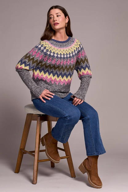 Intarsia Ribbed Long Sleeve Sweater