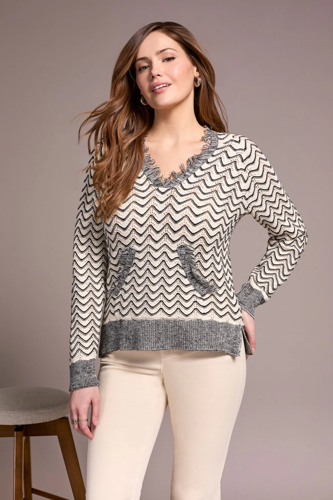 Fringe Long-Sleeve Hooded Sweater