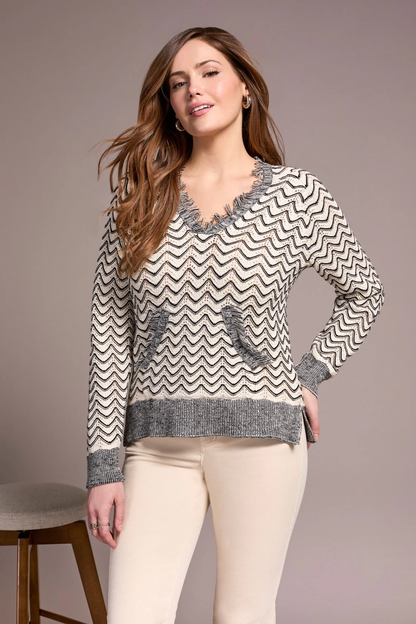 Fringe Long-Sleeve Hooded Sweater