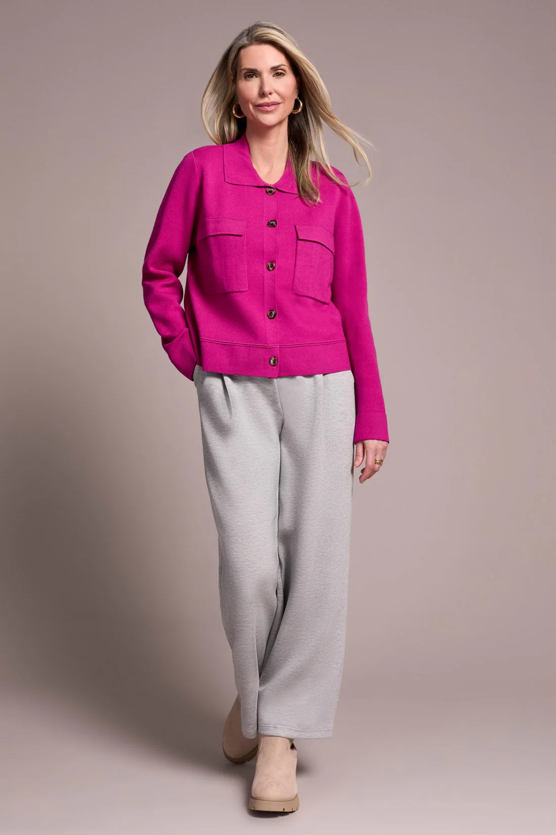 Double Knit Collared Sweater Cardigan