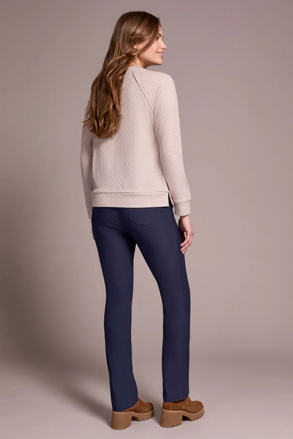 Textured Knit Crew Neck Raglan Sleeve Knit Top