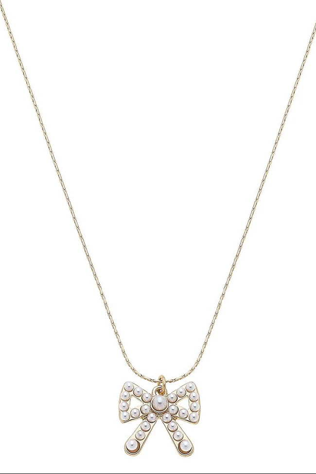 Dawn Pearl Studded Bow Necklace in Ivory
