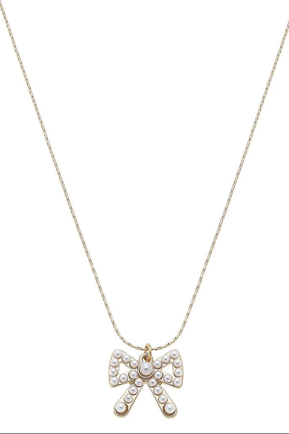 Dawn Pearl Studded Bow Necklace in Ivory