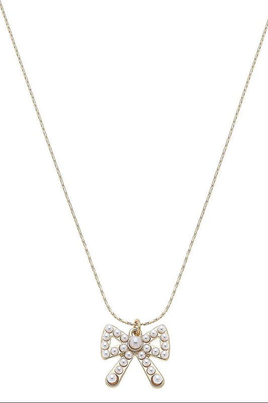 Dawn Pearl Studded Bow Necklace in Ivory