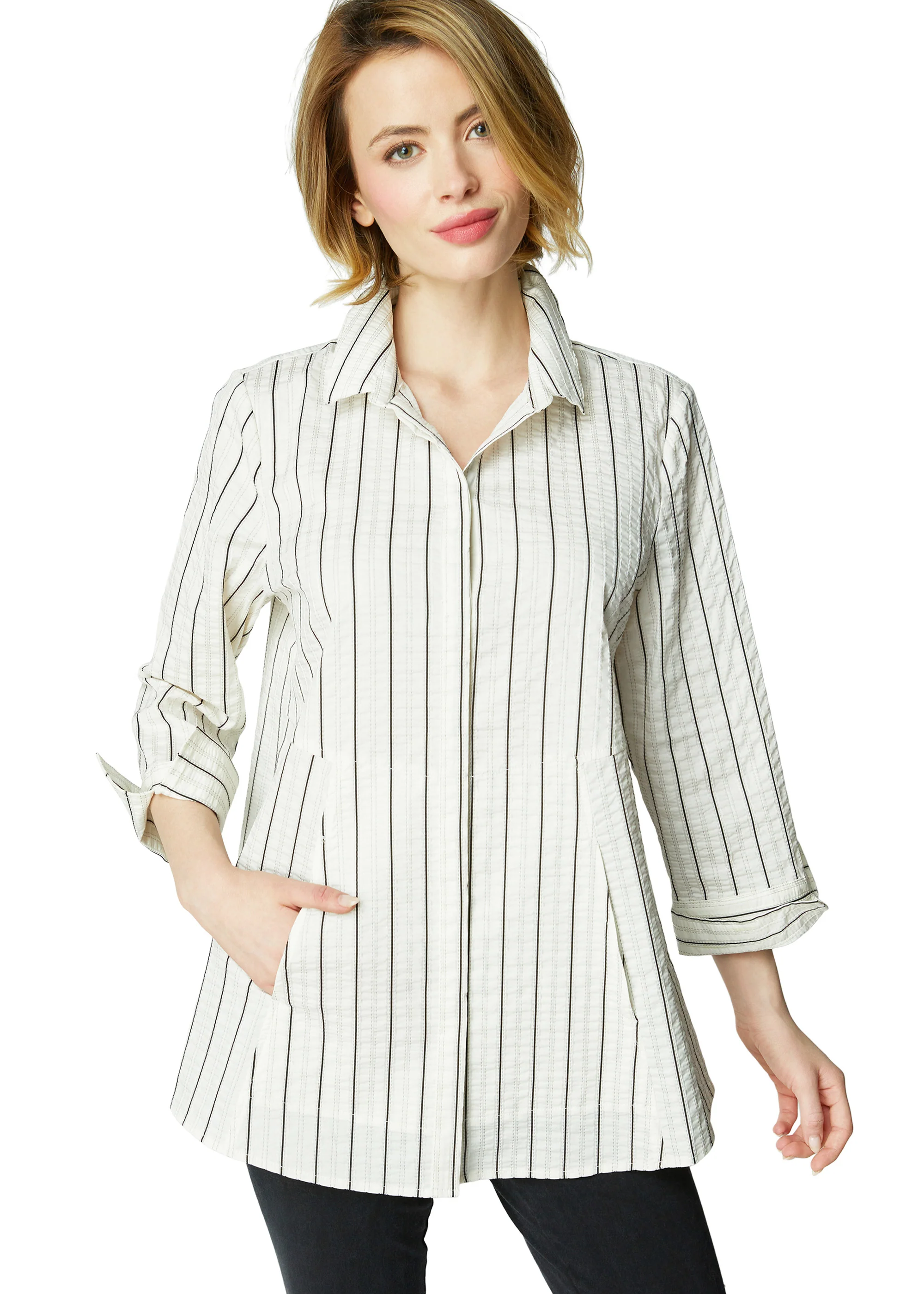 East Side Stripes Hidden Placket Shirt