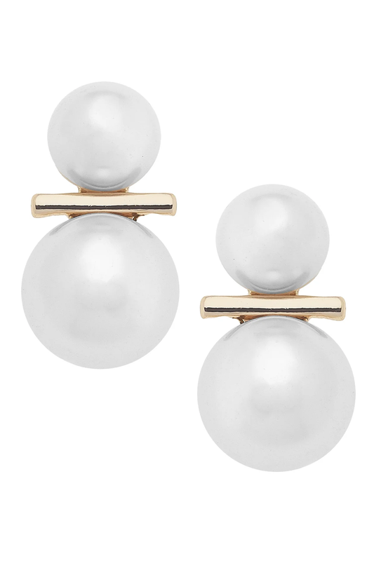 Astrid Double Pearl Statement Stud Earrings in Ivory