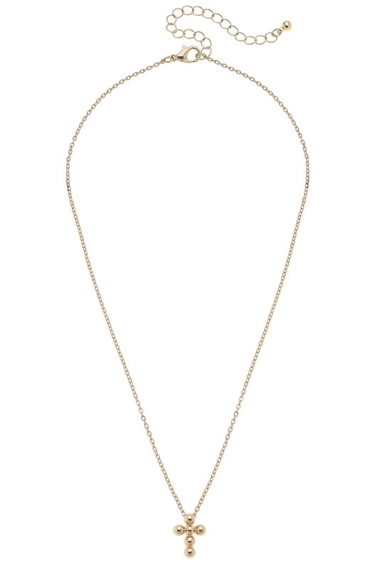 Millie Ball Bead Cross Necklace in Shiny Gold