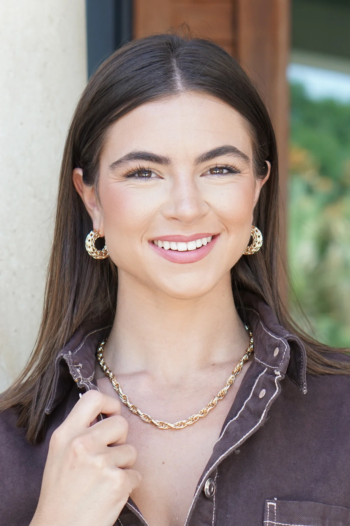 Camille Frozen Chain Hoop Earrings in Shiny Gold