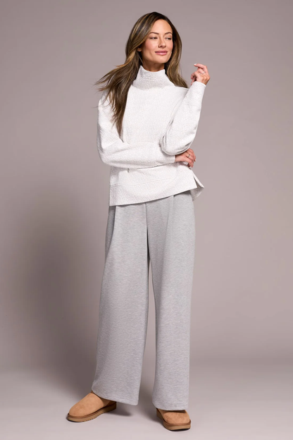Puckered Knit Drop Shoulder Funnel Neck Top