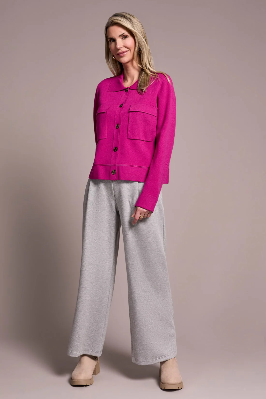 Double Knit Collared Sweater Cardigan