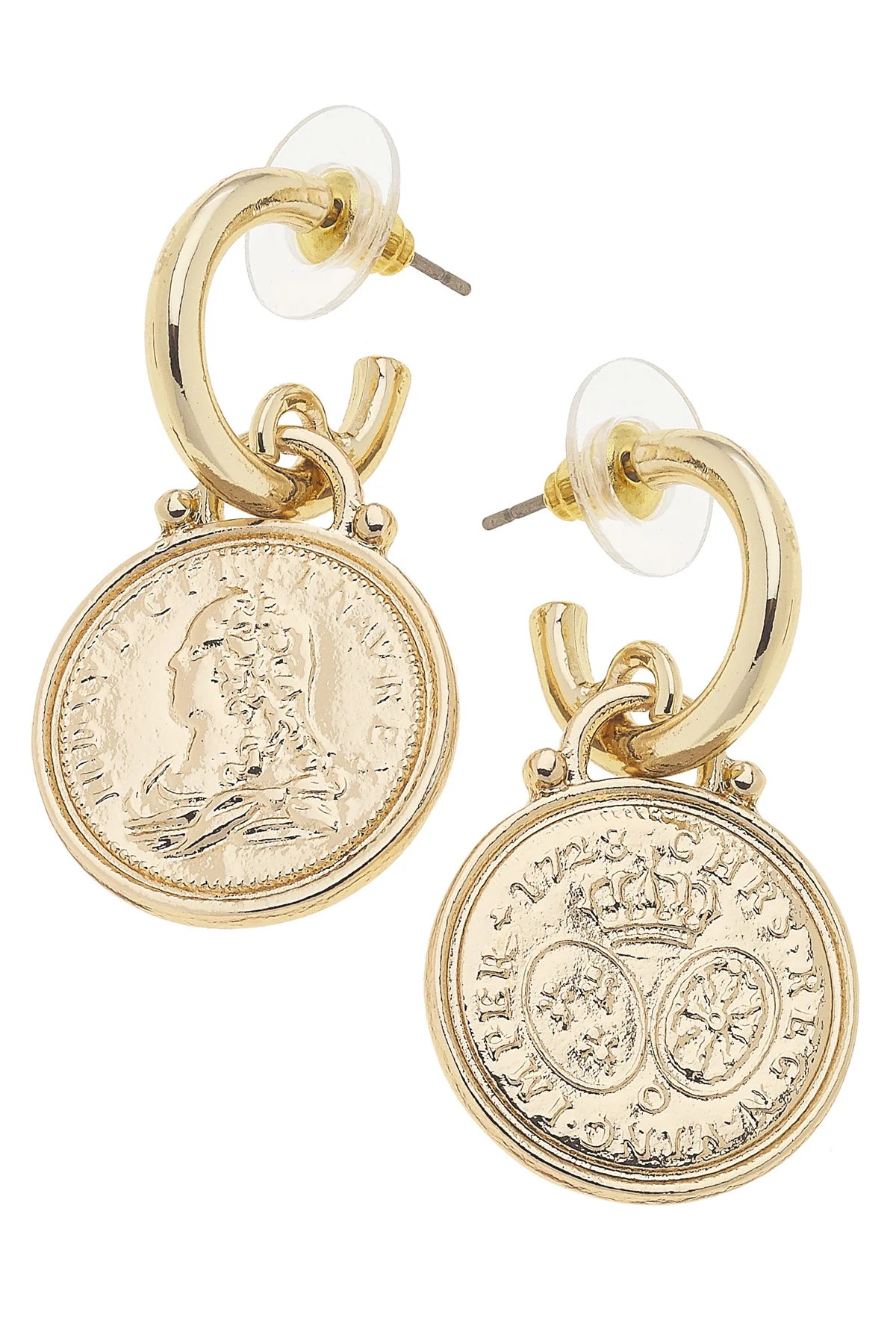 Alessi Coin Drop Hoop Earrings in Shiny Gold