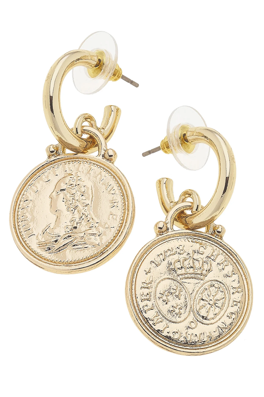 Alessi Coin Drop Hoop Earrings in Shiny Gold