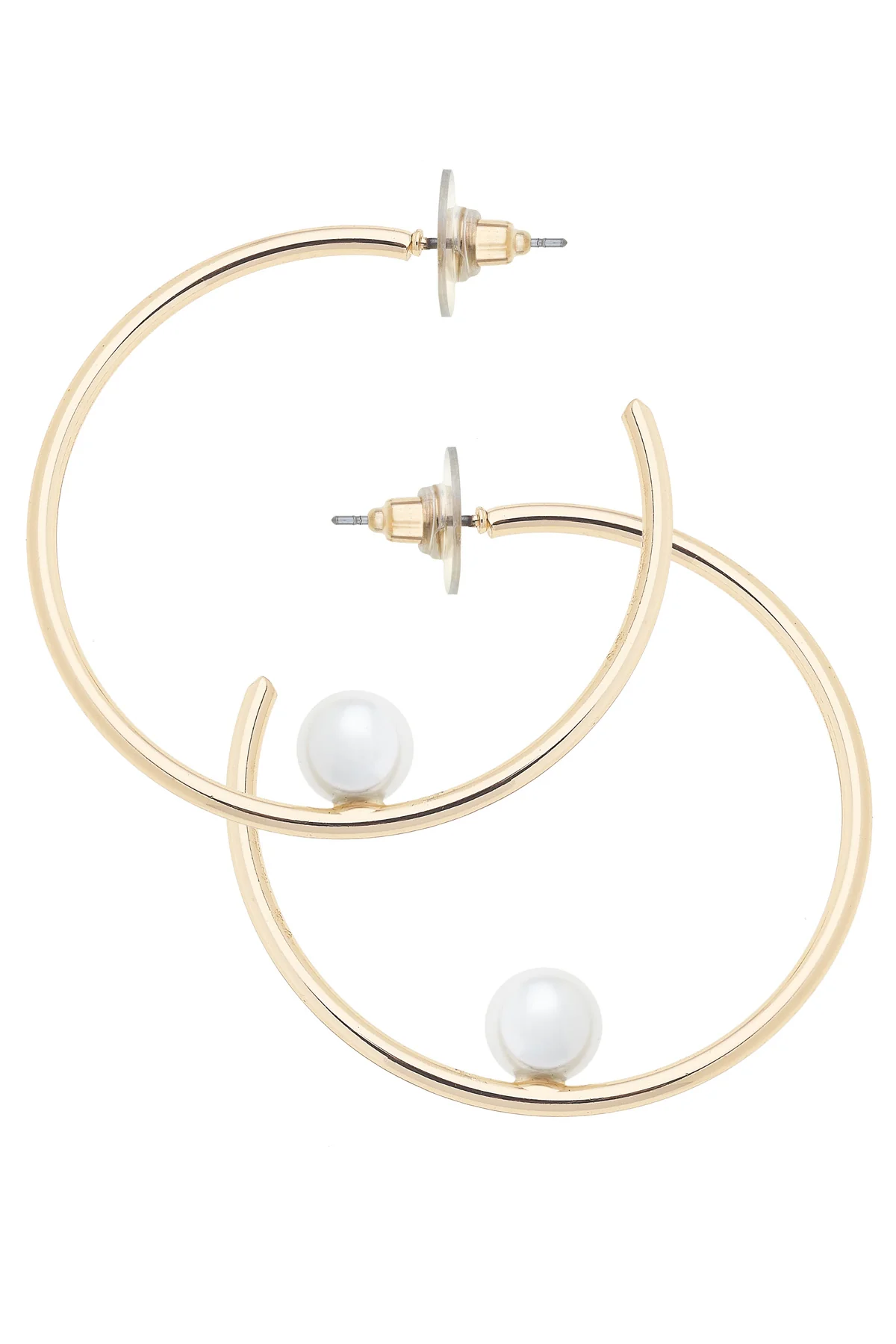 Jackie Pearl Hoop Earrings in Shiny Gold