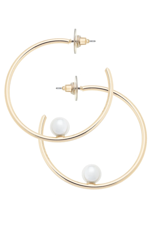 Jackie Pearl Hoop Earrings in Shiny Gold