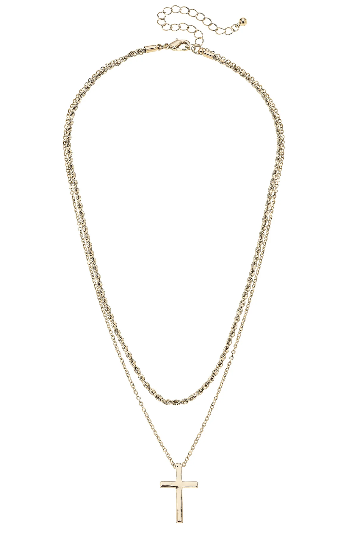Mia Layered Cross Necklace in Shiny Gold