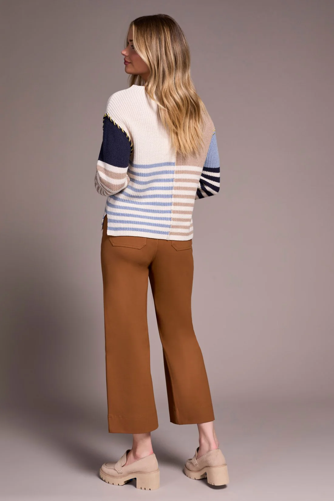 Multi Stripe Textured Boat Neck Sweater