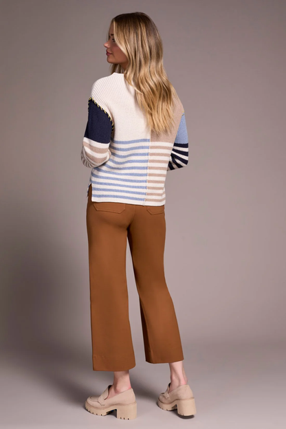 Multi Stripe Textured Boat Neck Sweater