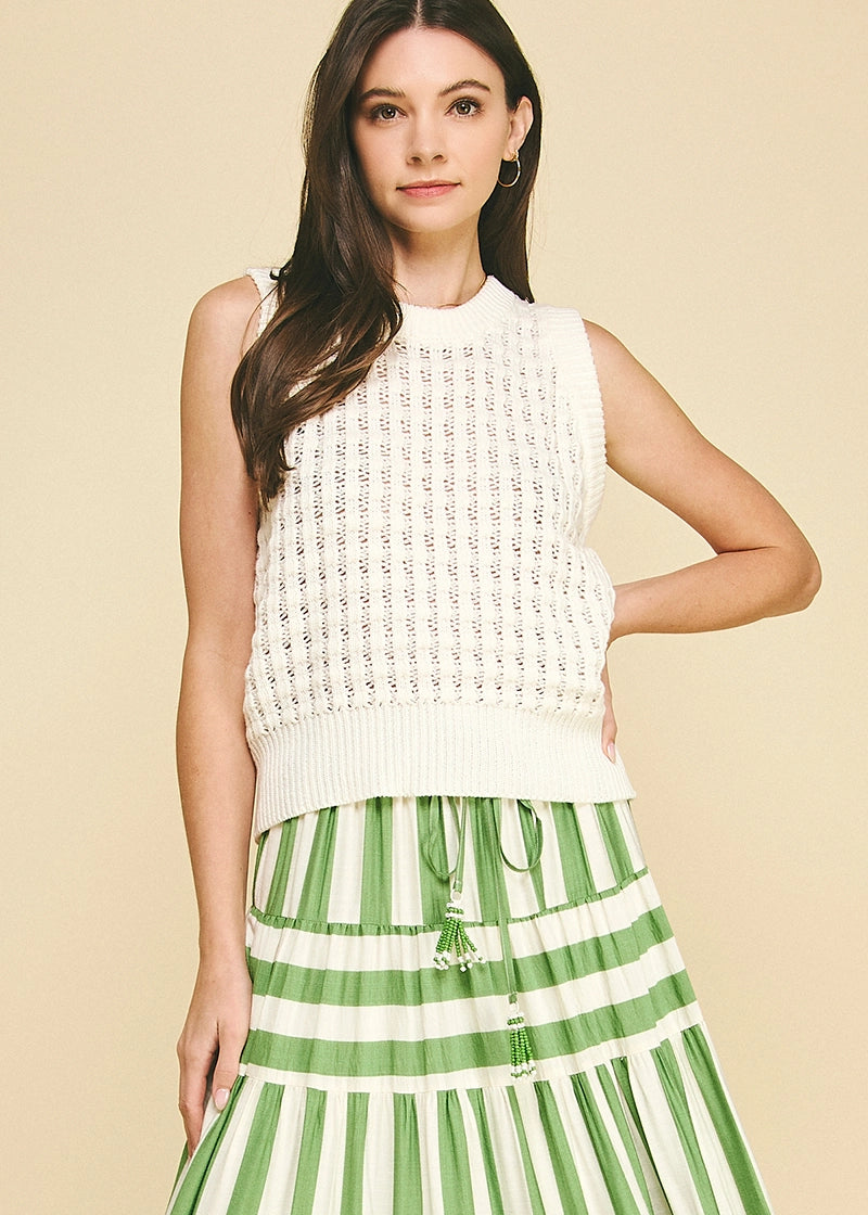 Solid Eyelet Sleeveless Sweater
