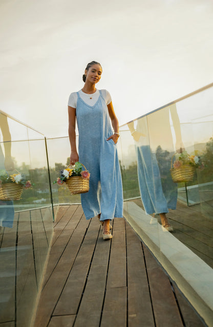 Wide Leg Crop Jumpsuit With Adjustable Straps