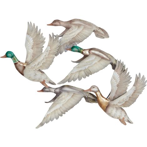 Lakeside Five Ducks in Flight Wall Art | 30x24" Metal & Capiz Art