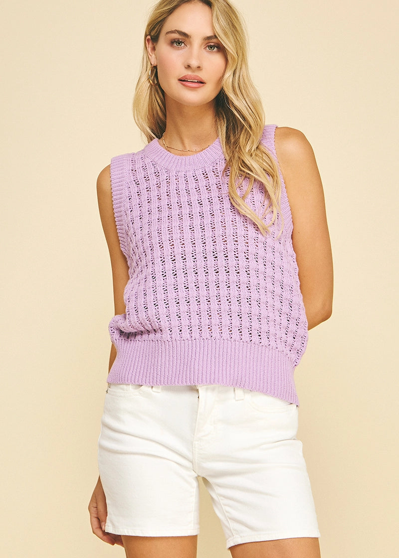 Solid Eyelet Sleeveless Sweater