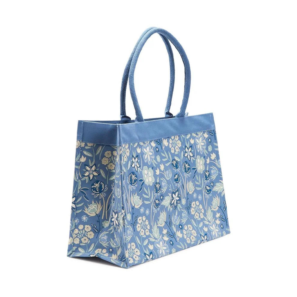Blue Floral Tote Bag with Inside Pocket
