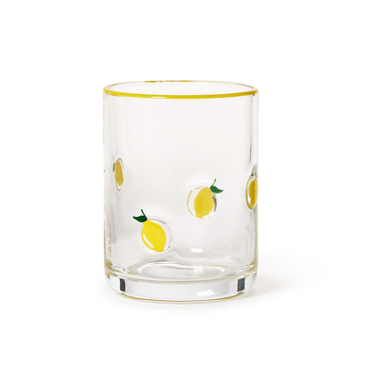 Lemon Double Old Fashion Hand-Painted Glass