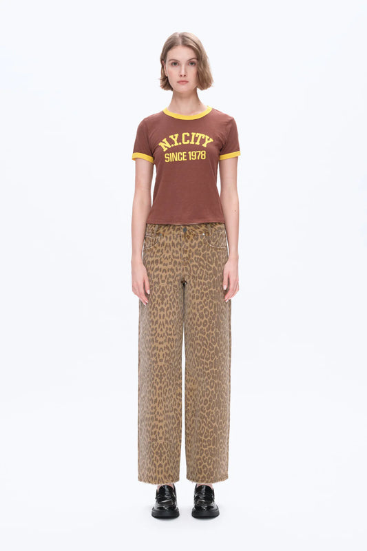 Mid Rise Leopard Print Relax Straight Pants