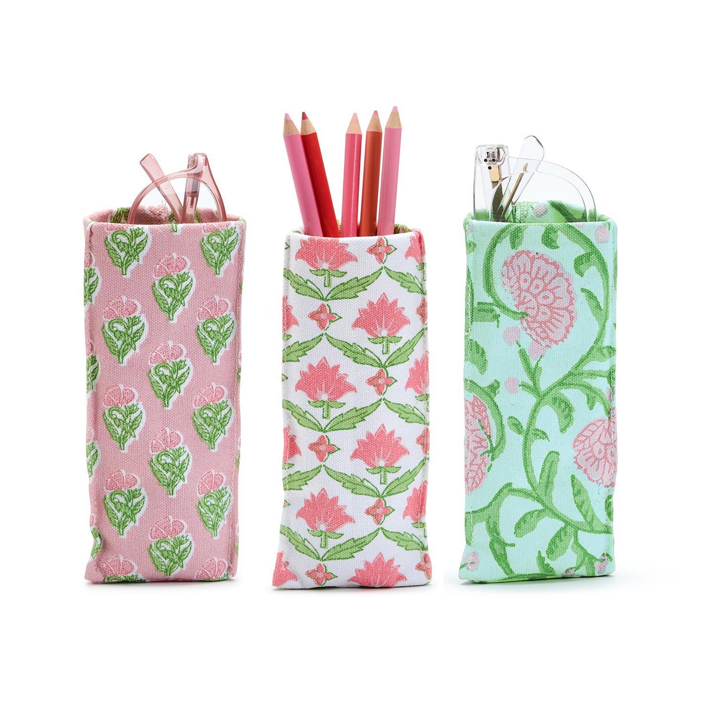 "Looking Good" Floral Block Print Standing Triangular Weighted Eyeglasses Holder in Gift Box