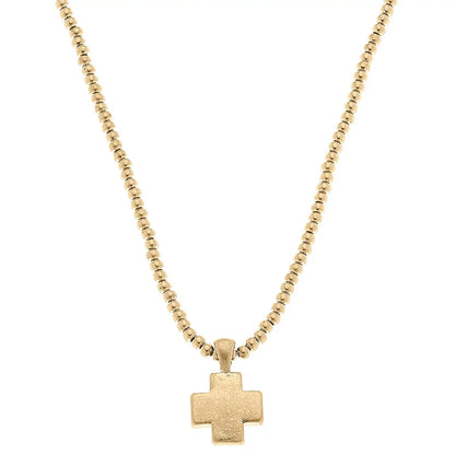 Macy Small Cross Pendant with Ball Bead Chain Necklace | Canvas