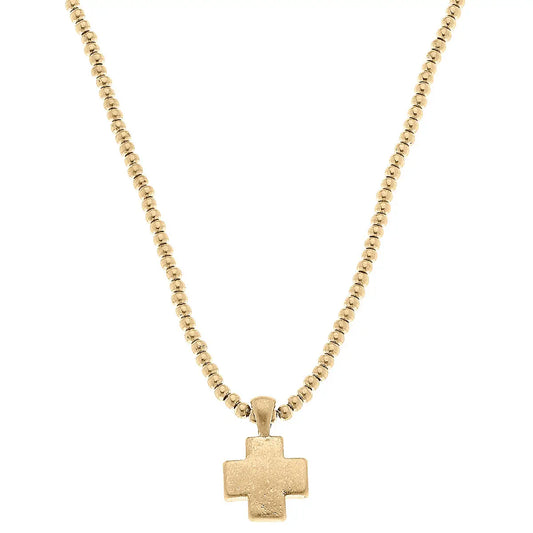 Macy Small Cross Pendant with Ball Bead Chain Necklace | Canvas