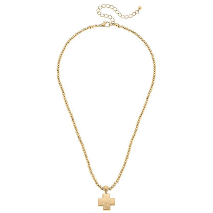 Macy Small Cross Pendant with Ball Bead Chain Necklace | Canvas