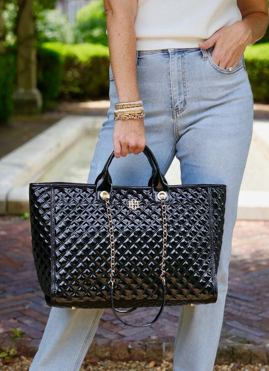 Melissa Tote Bag Black Patent SQ | Caroline Hill