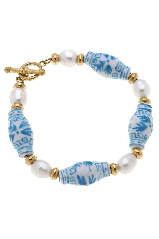 Melanie Porcelain And Pearl T-Bar Bracelet