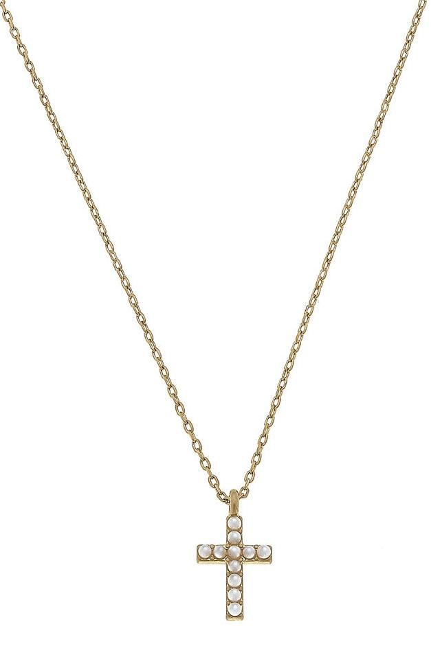 Meryl Pearl Studded Cross Pendant Necklace | Canvas