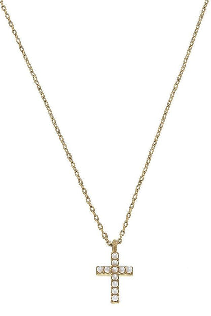 Meryl Pearl Studded Cross Pendant Necklace | Canvas