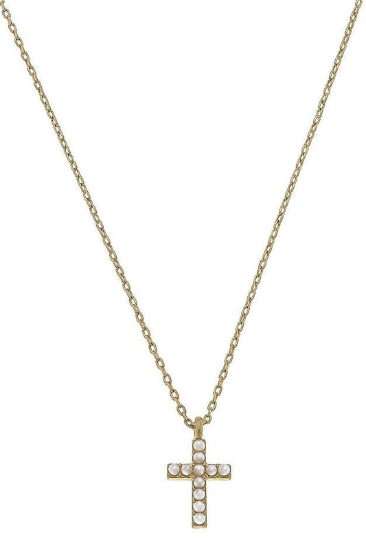 Meryl Pearl Studded Cross Pendant Necklace | Canvas