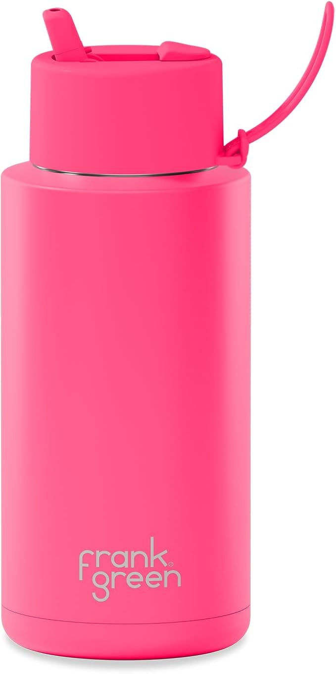 Ceramic Reusable Bottle with Flip Straw Lid | Large 34oz