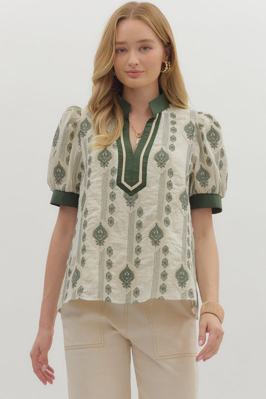 Embroidered Dream Puff Sleeve Top
