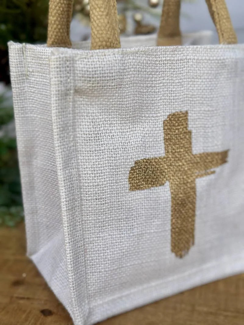 Cross Petite Gift Tote | White Metallic Gold | The Royal Standard