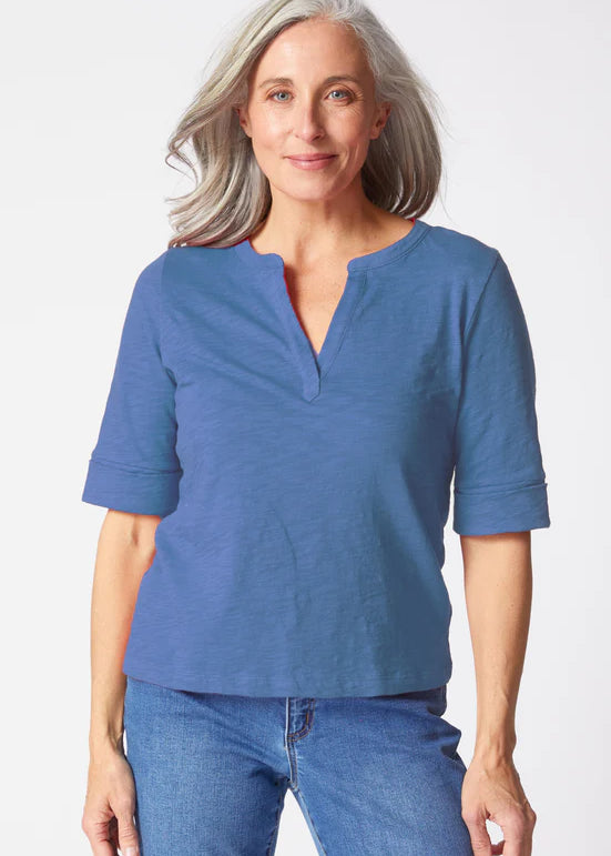 Split V-Neck Cotton Tee